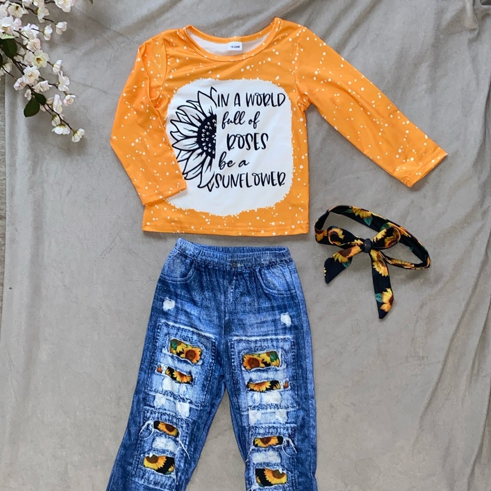 baby sunflower clothing set with bow • 18-24m